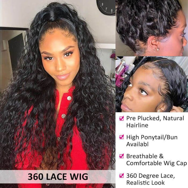 Water Wave 360 HD Lace Frontal Wig Remy Human Hair Wet and Wavy Lace Front Wigs with Baby Hair Pre PLucked Hairline