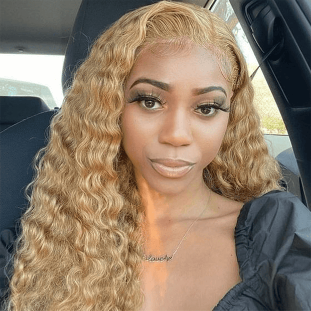 #27 Golden Blonde Brown Colored Wig Water Wave Curly 4x4/5x5/13x4 Transparent Lace Wig Human Hair Wigs Free Part