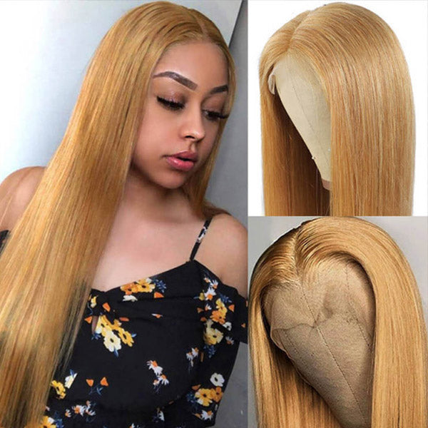 Straight Hair 13x6x1 Lace Frontal Wigs #27 Colored Honey Blonde HD Lace Wigs