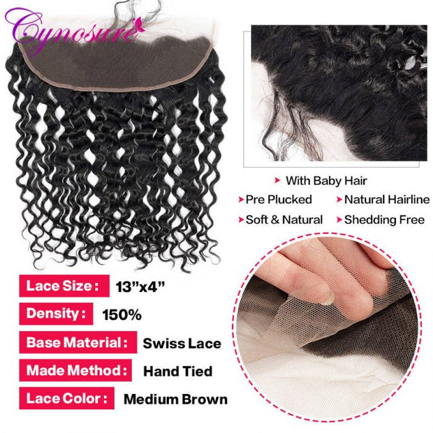 Brazilian Water Wave 4 Bundles With 13x4 Lace Frontal Closure 8A Grade Natural Color Hair Weaves